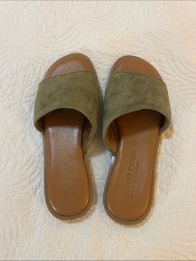 Sergio Rossi Olive Green Suede Slide Mules